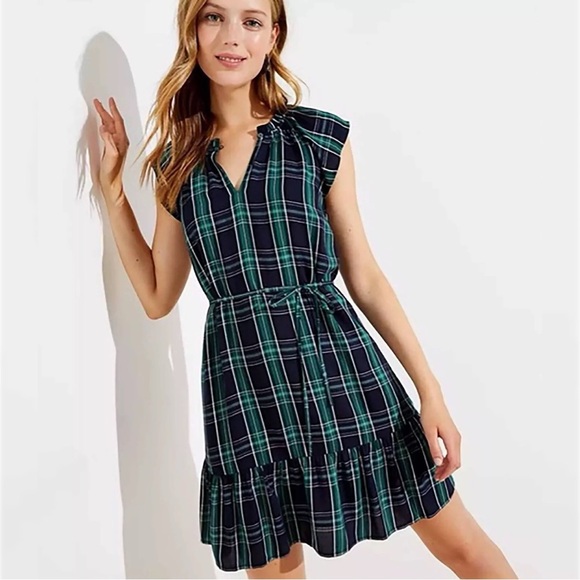 LOFT Dresses & Skirts - HP✨ LOFT | Plaid Split Neck Tie Waist Dress